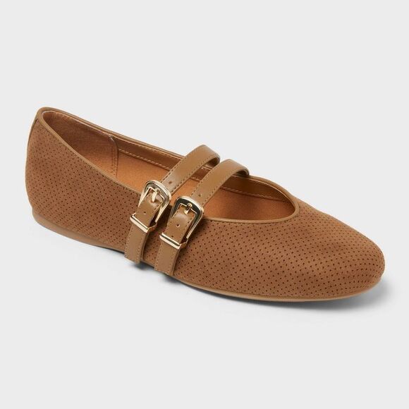 Universal Thread - Women’s Henrietta Double Strap Mary Jane Flats wit Taupe - Picture 1 of 3